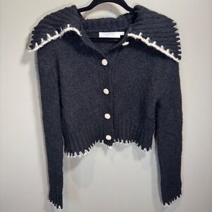 Wool Blend Gothic ASTR The Label Medium Preppy Blanket Stitch Cardigan Sweater